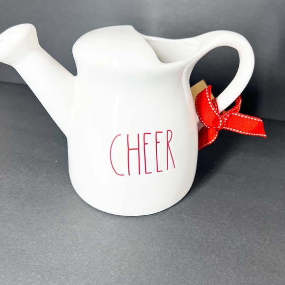 NWT RAE DUNN Magenta CHEER Watering can pitcher NWT New gift tag ribbon Holiday - Picture 7 of 8